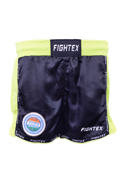 Fightex Kickboxing Shorts – WAKO India Official Edition (Black & Neon Green)